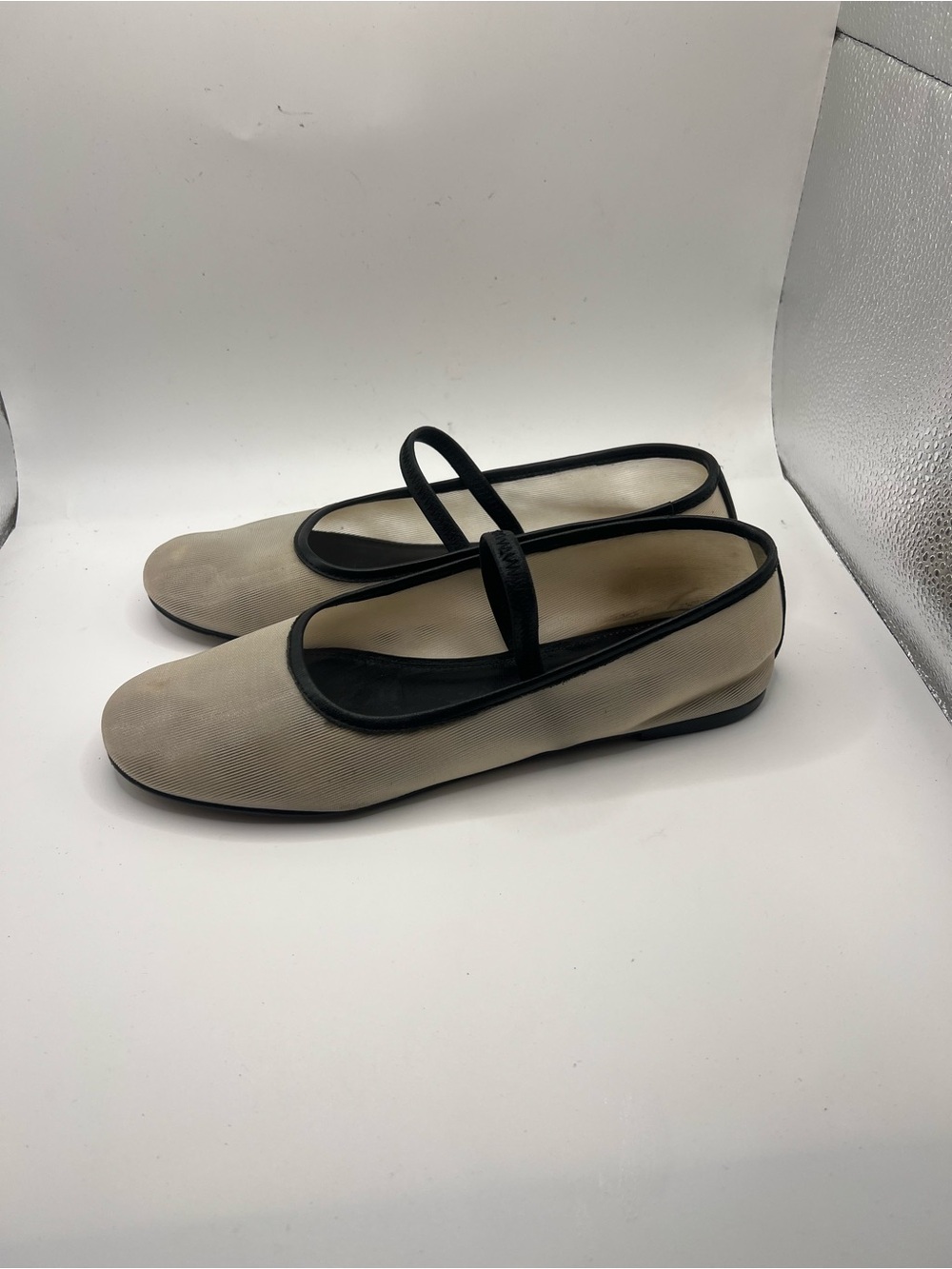 Madewell Beige Mary Jane Flats with Black Trim